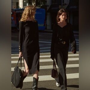 NATION LTD theo contrast midi dress in jet black Size Small Long Sleeves